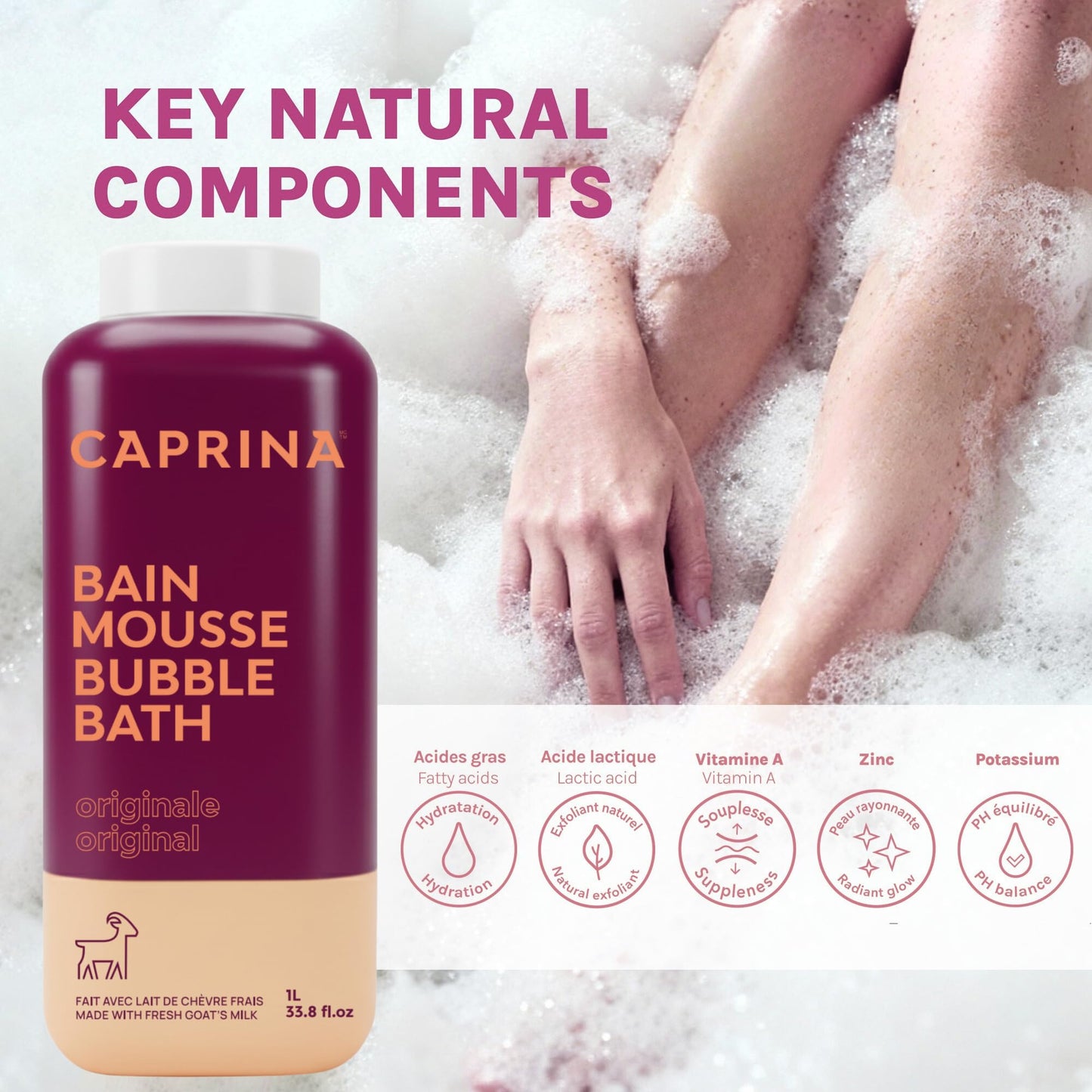 Caprina Legendary Bubble Bath, 1 L (33.8 fl oz), Now 25% More, Original, Classic Goat Milk Soak Beauty and Personal Care Caprina
