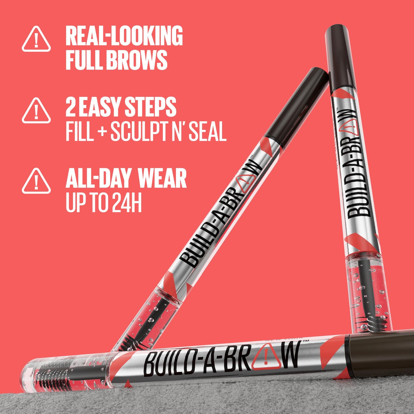 Maybelline Build-A-Brow 2-in-1 Brow Pen and Sealing Eyebrow Gel, Eyebrow Makeup for Real-Looking, Fuller Brows, Black Brown, 1 Count