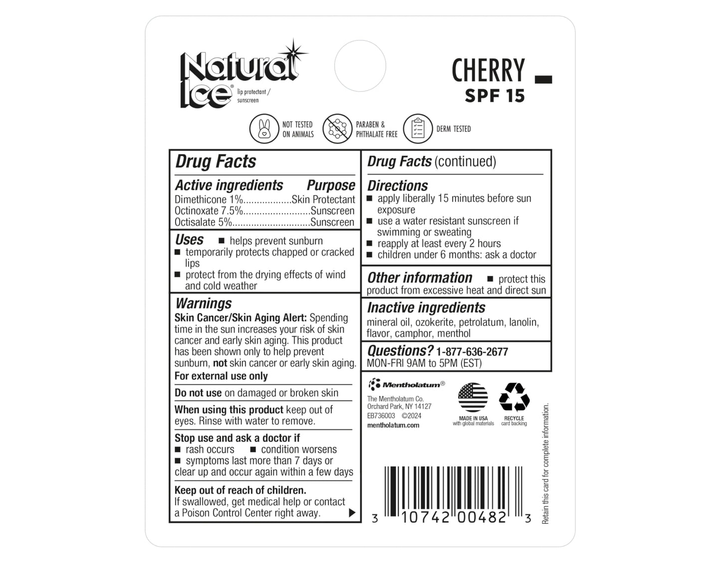 Mentholatum Natural Ice Cherry SPF 15 Medicated Lip Balm, 0.15 Ounce Beauty and Personal Care Mentholatum