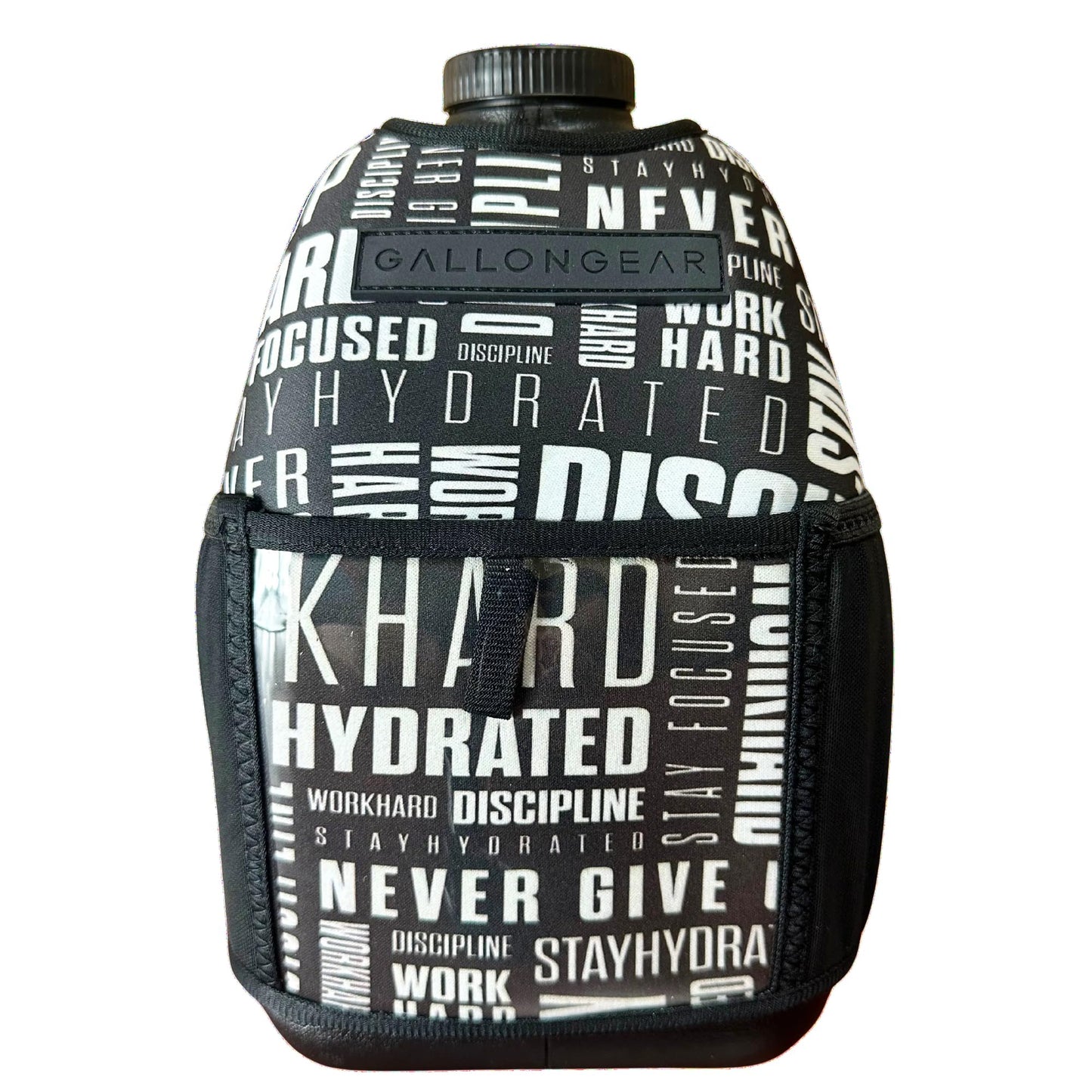Gallon Gear 1 Gallon Fitness Hydration Cover | Neoprene Insulated Cooling & Portable Gym Water Bottle Carrier | CASE with Storage Pockets (Motivation…