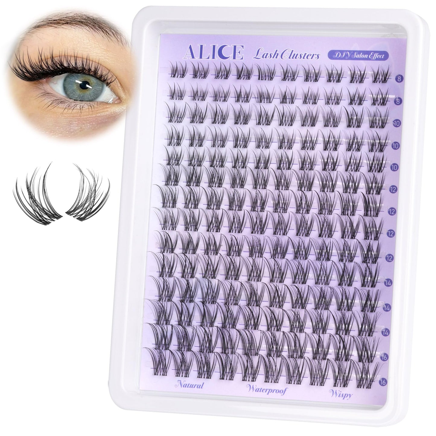 ALICE Natural Lash Clusters Lash Extensions Invisible Band Waterproof 8-16mm Cluster Eyelash Extensions Wispy Eyelash Clusters Individual Lashes Beauty and Personal Care ALICE Default Title