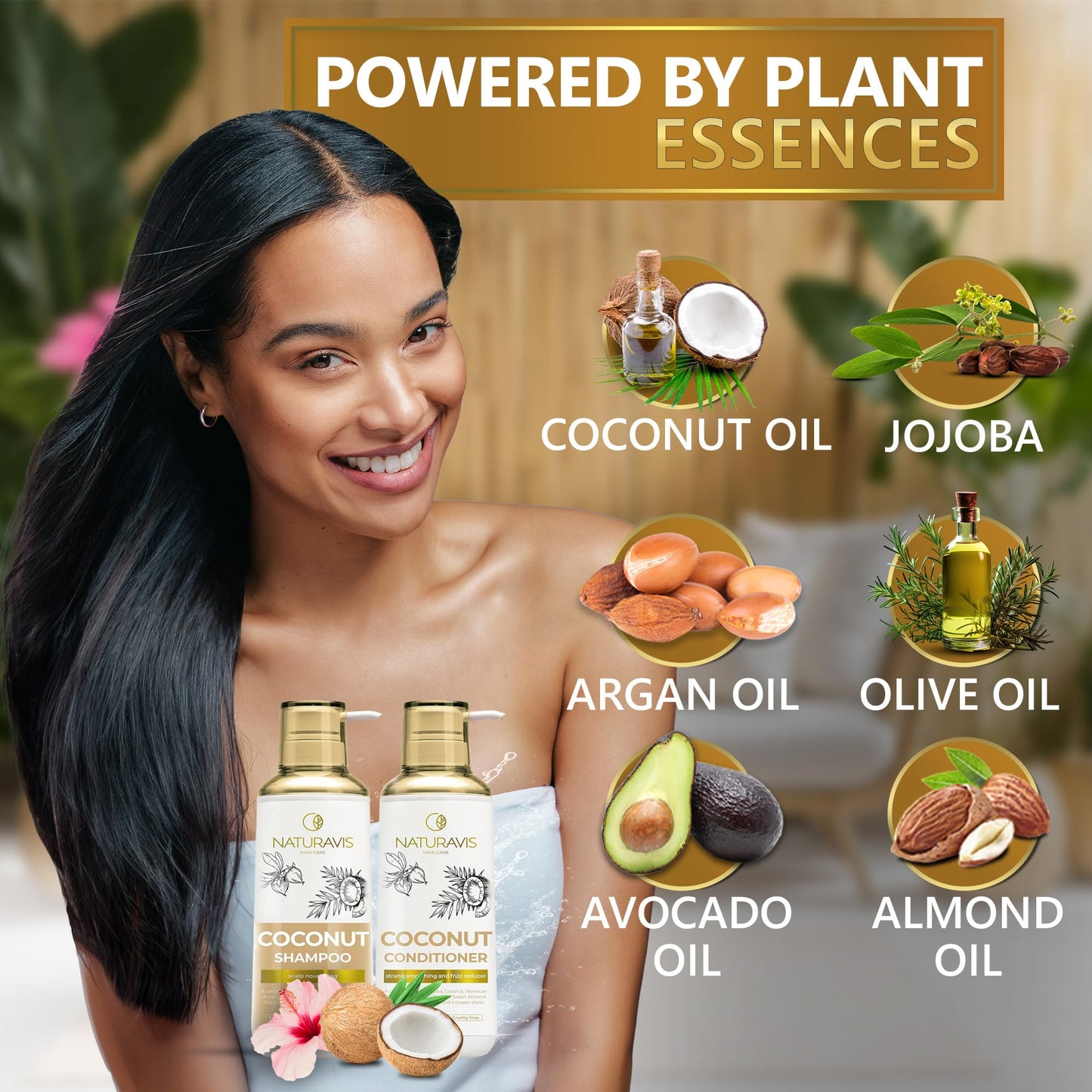 Coconut Shampoo and Conditioner Set - Sulfate Free and Paraben Free Intense Moisturizing Treatment with Jojoba - For Hydrating Your Scalp