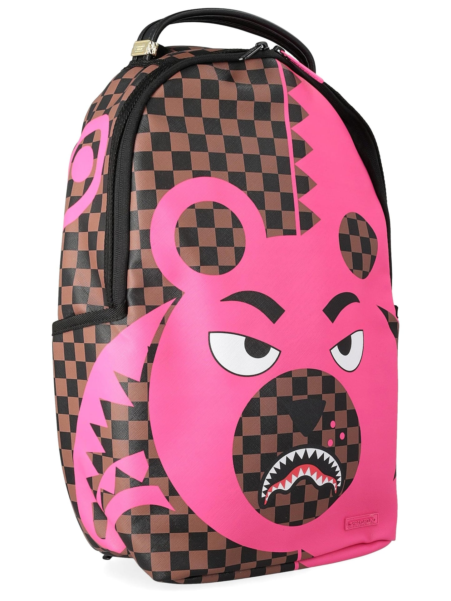 Sprayground Pink Bear Shark Backpack, 18" H x 12" W x 6" D, Brown, Unisex, 20L Capacity, Internal Laptop Sleeve, Multiple Pockets, Travel-Friendly