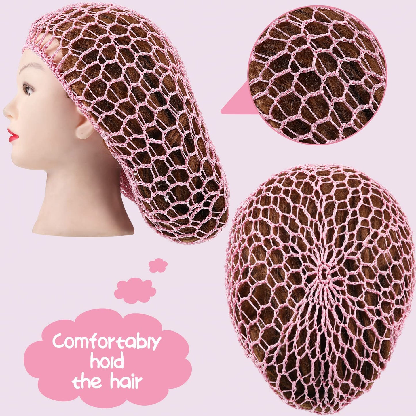 Waydress 2 Pcs Hair Nets Snood for Women Food Service Worker Sleeping Long Hair Cap Mesh Crochet Hairnet Tubi Wrap Rayon Knit(Purple and Pink) Beauty and Personal Care Waydress