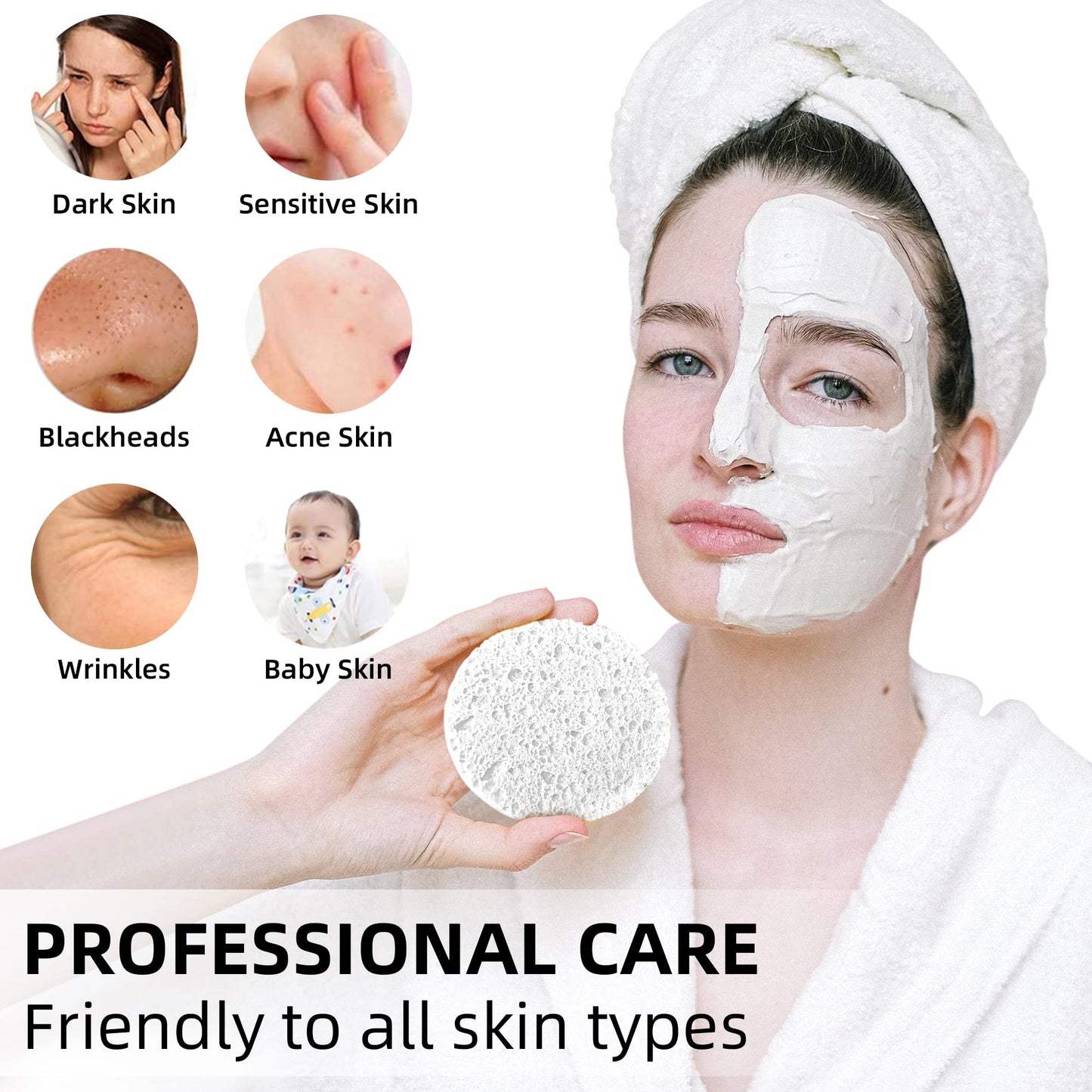 60-Count Compressed Facial Sponges|100% Natural Kickleen Cellulose Cosmetic Spa Sponges for Daily Facial Cleansing|Makeup and Mask Removal | Beauty and Personal Care kickleen