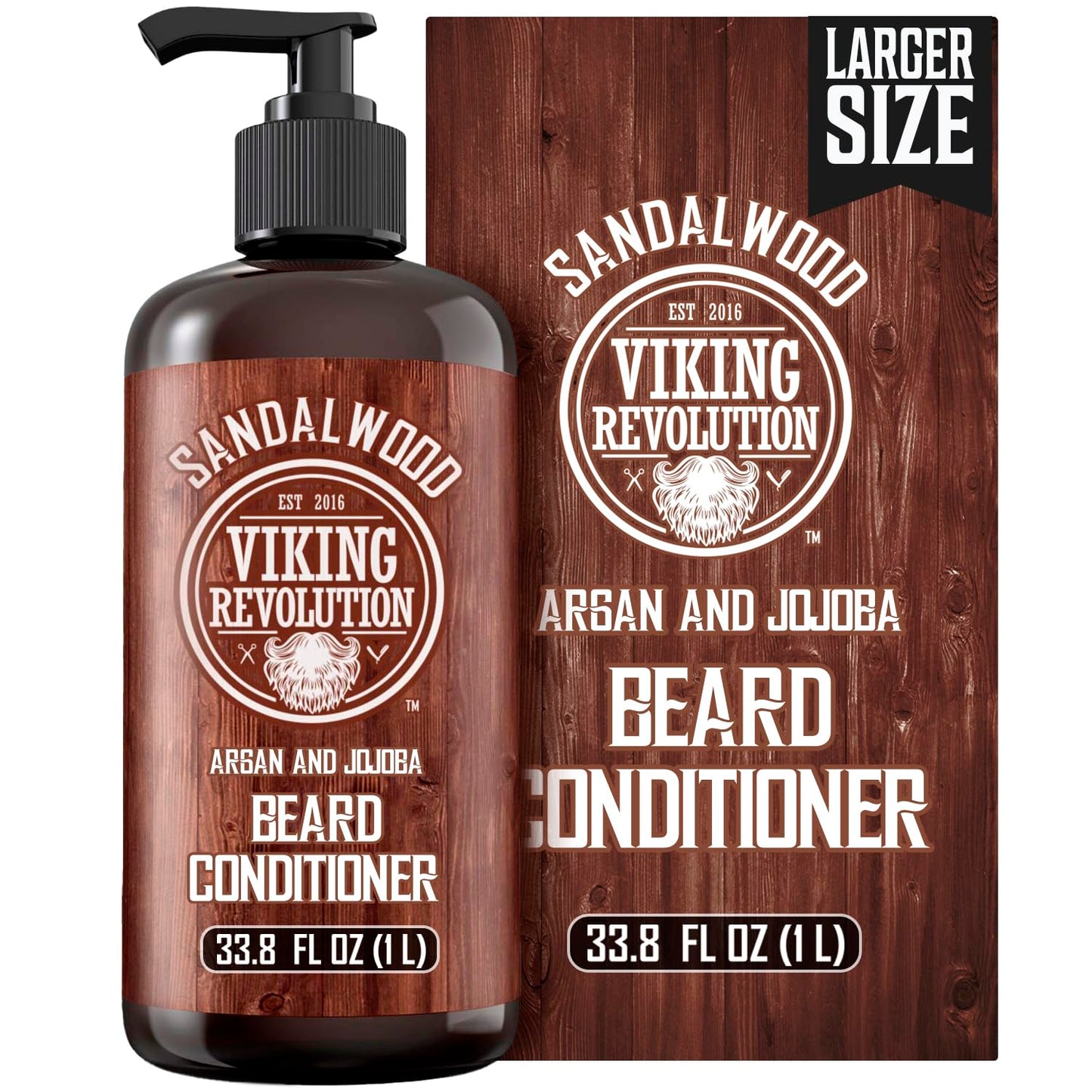 Viking Revolution Sandalwood Beard Conditioner for Men with Argan Oil and Jojoba Oil - Beard Softener and Strengthener Natural Beard Conditioner