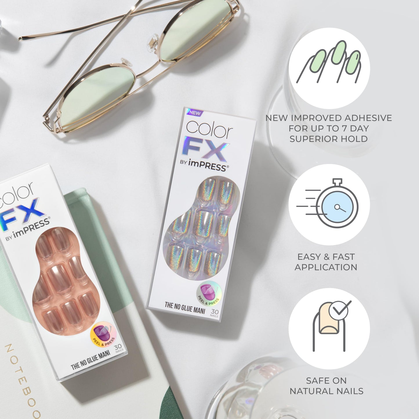 Kiss colorFX by Impress Press On Nails, ‘Connection’, Solid White, Short Squoval, IMPROVED adhesive, Up to 10-Day Hold, Nail Kit Includes 30 Fake Beauty & Personal Care imPRESS