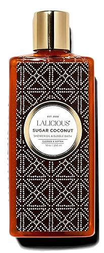 LaLicious Sugar Coconut Shower Oil & Bubble Bath, Moisturizing Body Wash with Topical Probiotics & Grapeseed Oil, Multi-Use Softening Cleanser