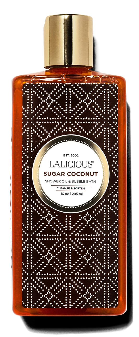 LaLicious Sugar Coconut Shower Oil & Bubble Bath, Moisturizing Body Wash with Topical Probiotics & Grapeseed Oil, Multi-Use Softening Cleanser