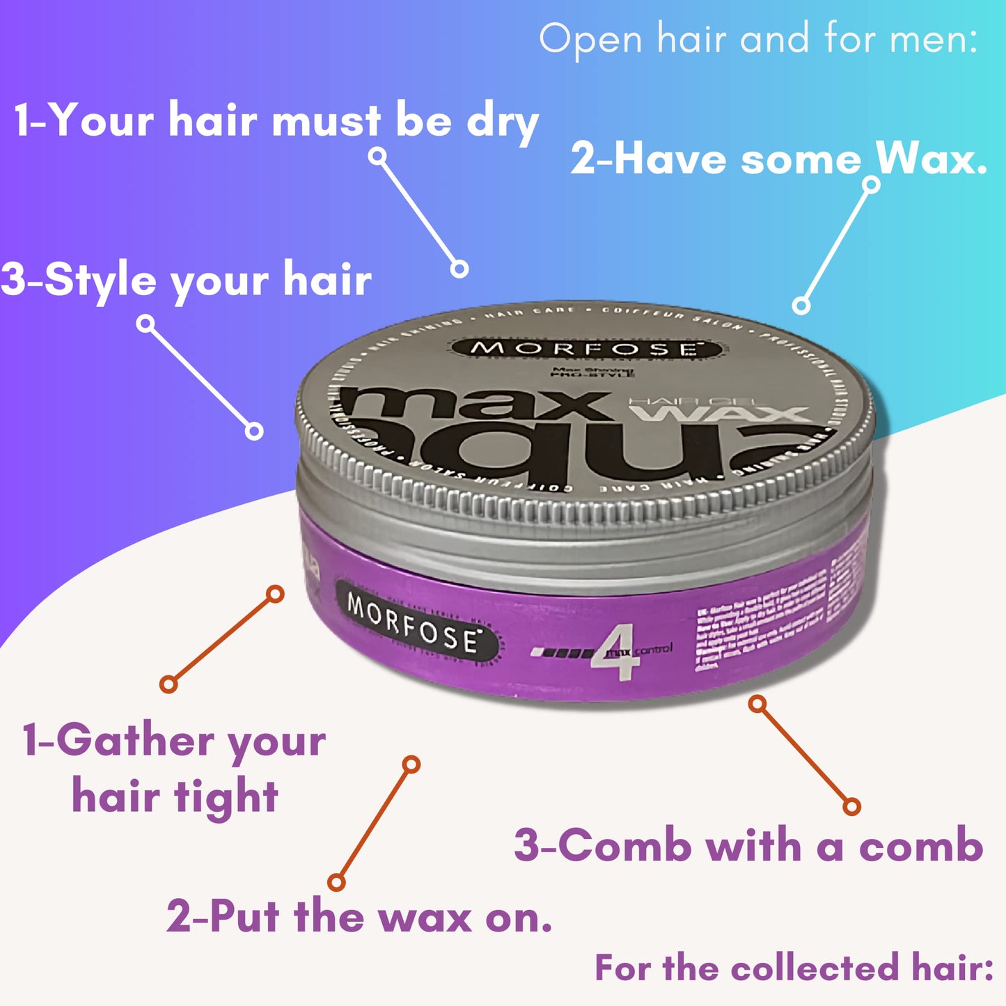 Morfose Max Aqua Hair Gel Wax with Shiny and Strong Flexible 4 Hold, Manage Flyaways, Braids, and Curls, Professional Hair Styling for Women and Men