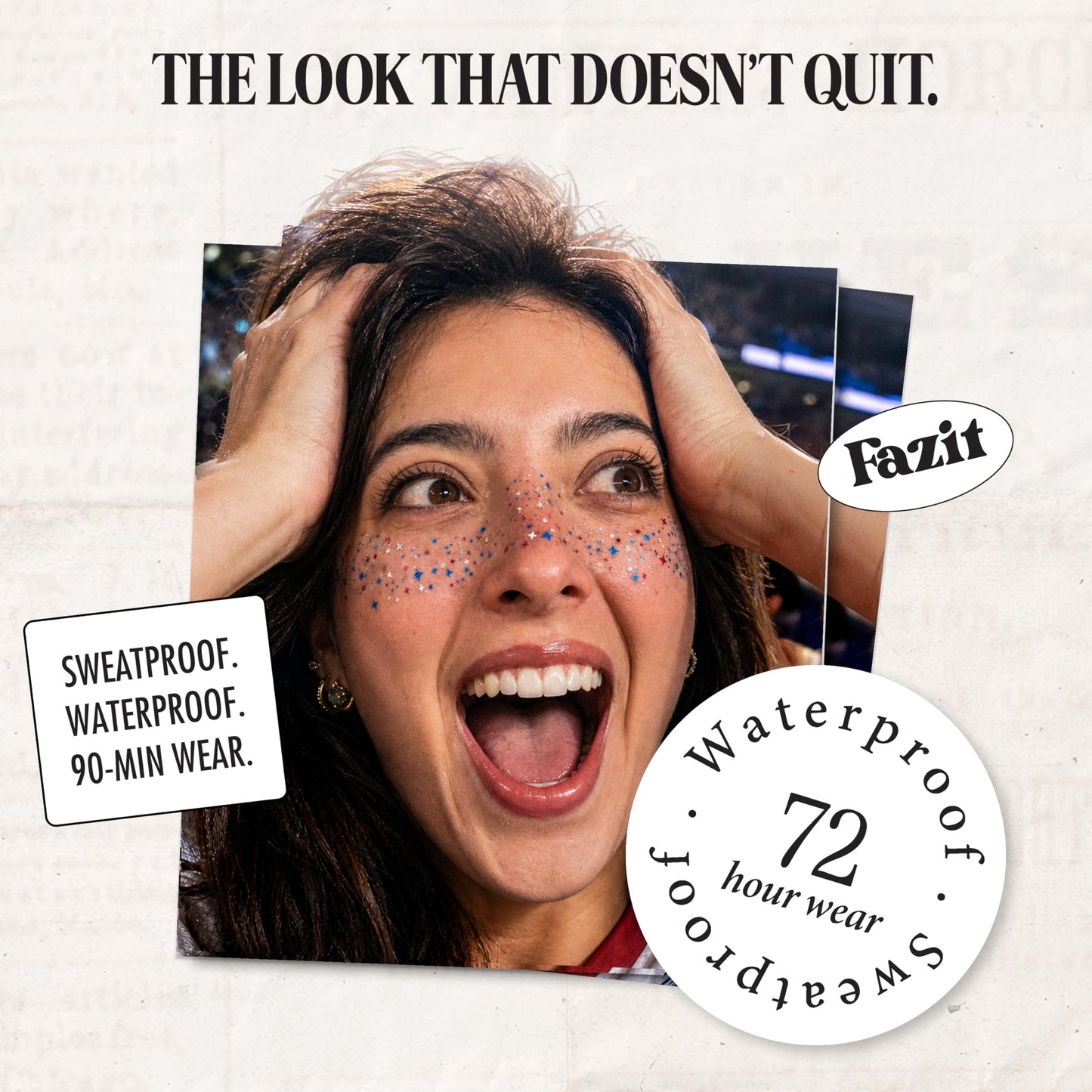 Fazit US Soccer Speckles - Red, Blue & Silver Glitter Makeup Patches - Waterproof & Sweat-proof Face Stickers - Long-Lasting Game Day Glam, USA Spirit