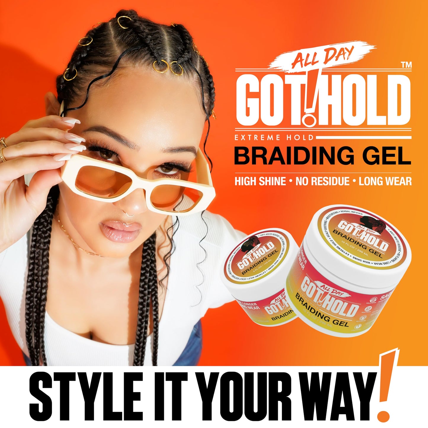 ALL DAY GOT HOLD Braiding Gel for Natural Hair Extreme Hold, Hydrating & Frizz-Free, No Flaking or Drying, High Shine for Braids, Twists, Cornrows