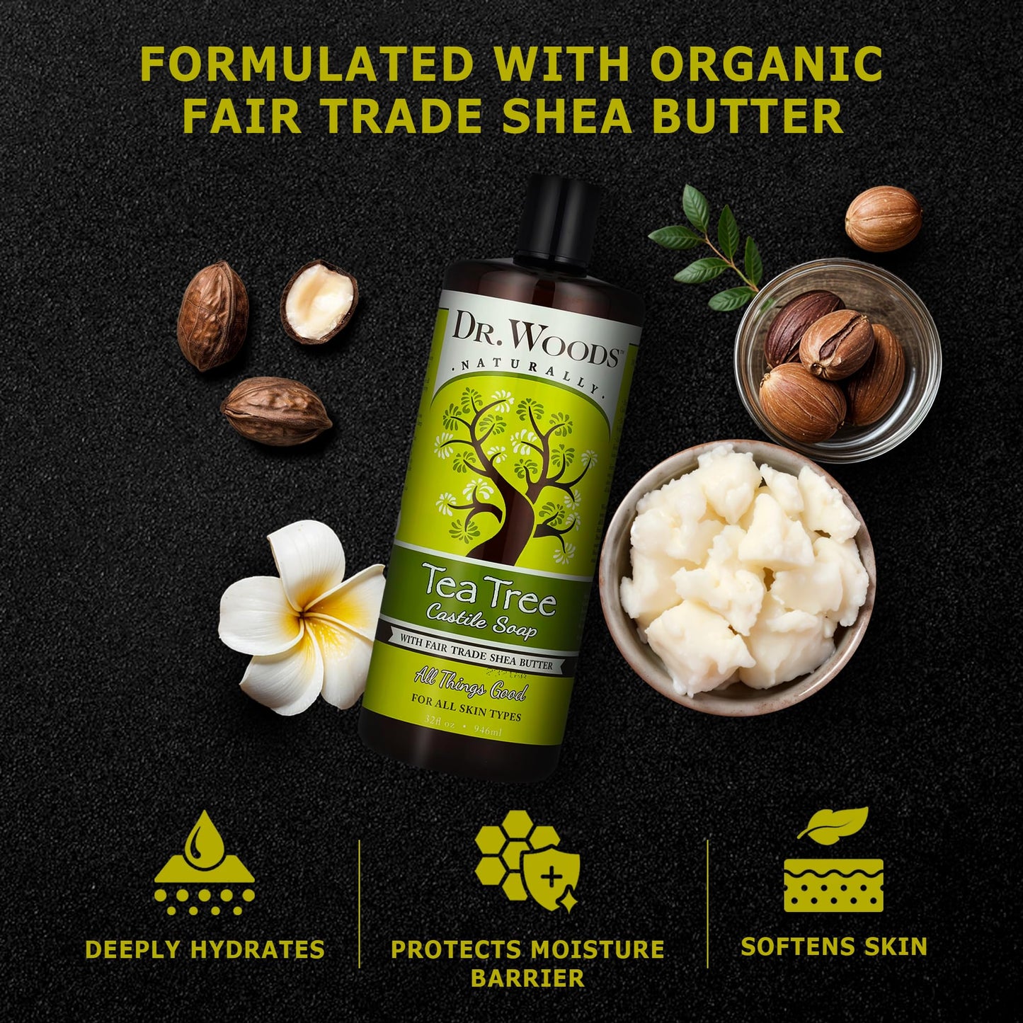 Dr. Woods Tea Tree Liquid Castile Soap - Castile Soap with Pure Tea Tree Oil, Body Wash for Men and Women, Organic Shea Butter, Natural Cleaner