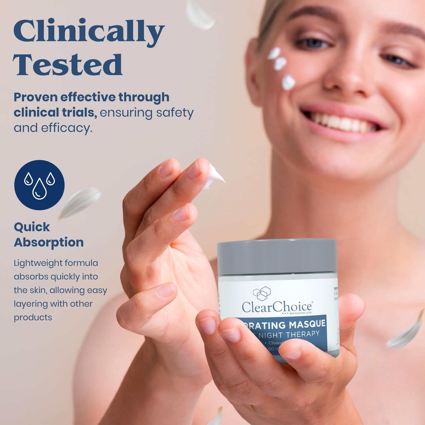 Clear Choice Hydrating Masque + Night Therapy, Rehydrating & Repairing Treatment for All Skin Types, Rosacea Relief & Post-Procedure Care, 2oz
