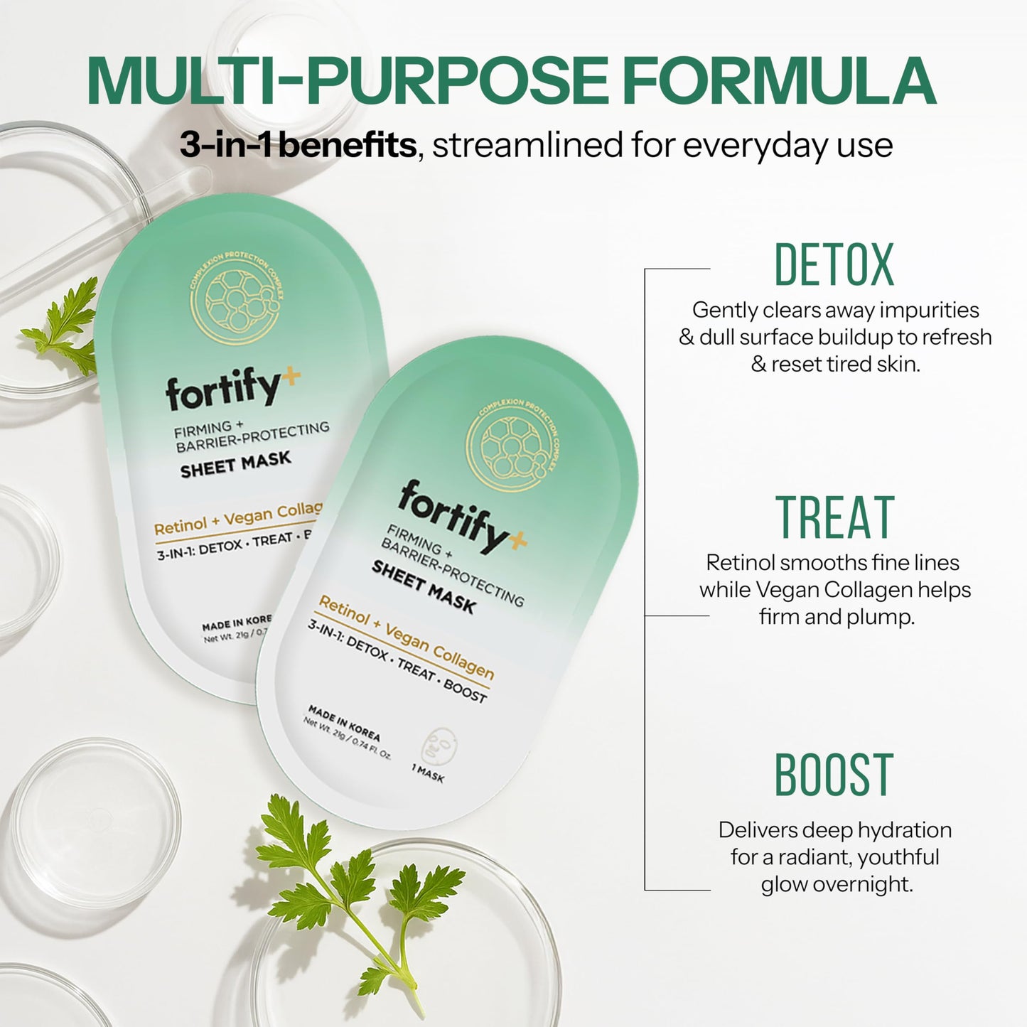 Fortify Skincare Retinol & Collagen Face Mask - 3-in-1: Detox, Treat, Boost - Hydrating, Firming, Anti-Aging - Dermatologist Tested Korean Skin Care
