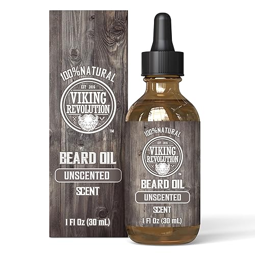 Viking Revolution Unscented Beard Oil for Men - Natural Mens Beard Oil with Argan Oil and Jojoba Oil - Beard Softener, Strengthens and Moisturizes