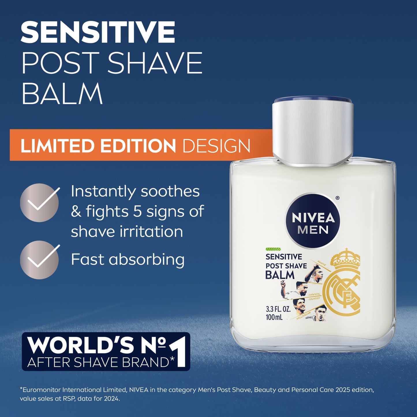 NIVEA MEN Real Madrid Limited Edition Design Sensitive Post Shave Balm, with VitaminPro Complex, Alcohol Free After Shave Balm for Men, 3.3 Fl Oz Beauty and Personal Care NIVEA