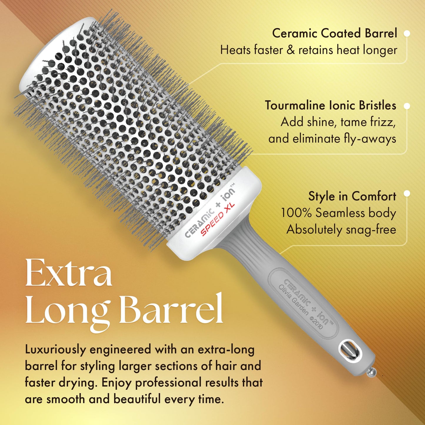 Olivia Garden Ceramic + Ion Speed XL - Extra-Long Round Thermal Hair Brush - Not Electrical - Professional Blowout Brush for Normal to Thick Hair - 3