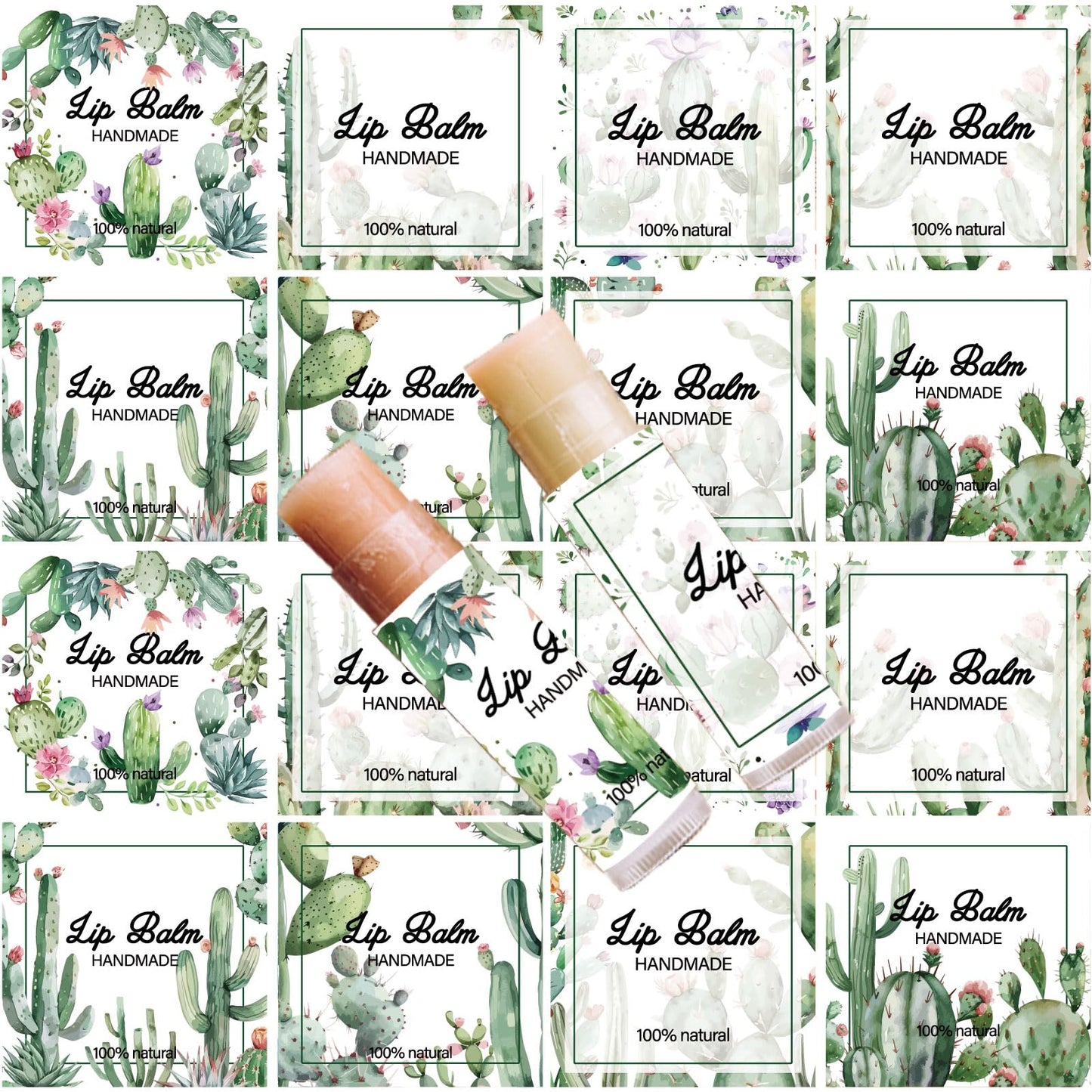 CRASPIRE 80Pcs 8 Styles Lip Balm Stickers Cactus Tropical Plants Greenery Homemade Skincare Products Self-Adhesive Waterproof Lip Balm Labels Stickers Beauty and Personal Care CRASPIRE