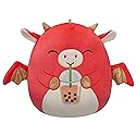 Squishmallows Original 12-Inch Baiden Red Dragon with Boba Drink - Official Jazwares Plush (Medium-Sized)