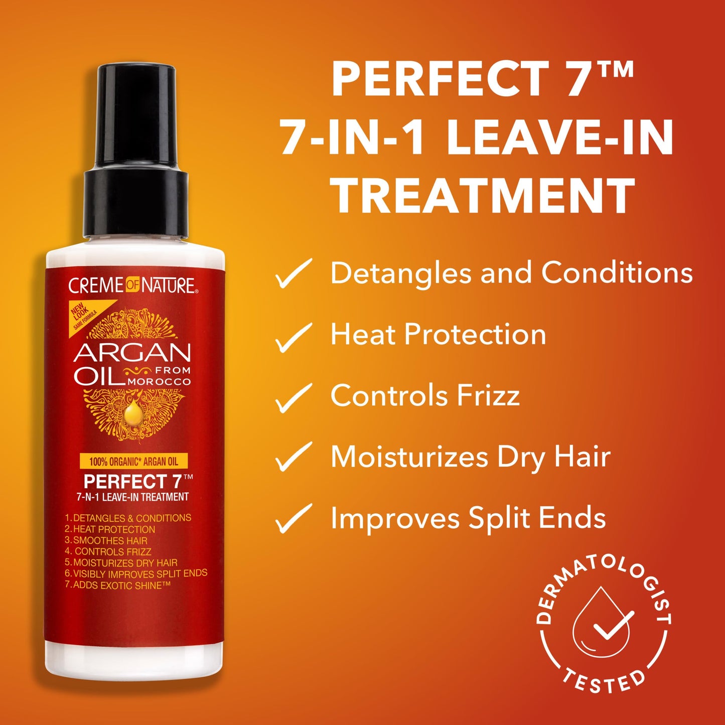 Creme of Nature Argan Oil Perfect 7-in-1 Leave-in Curly Hair Treatment, Anti-Frizz, Heat Protection & Exotic Shine, Stocking Stuffer for Her, 5.1 Fl