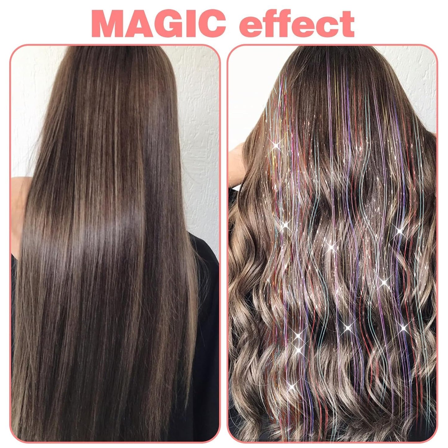 ZYXQZYX 19.6Inch Clip in Sparkle Fairy Hair Extensions Kit for Kids, Girls, Women - 18 Pcs Heat Resistant Hair Tinsel Clips (Silver) Beauty and Personal Care ZYXQZYX