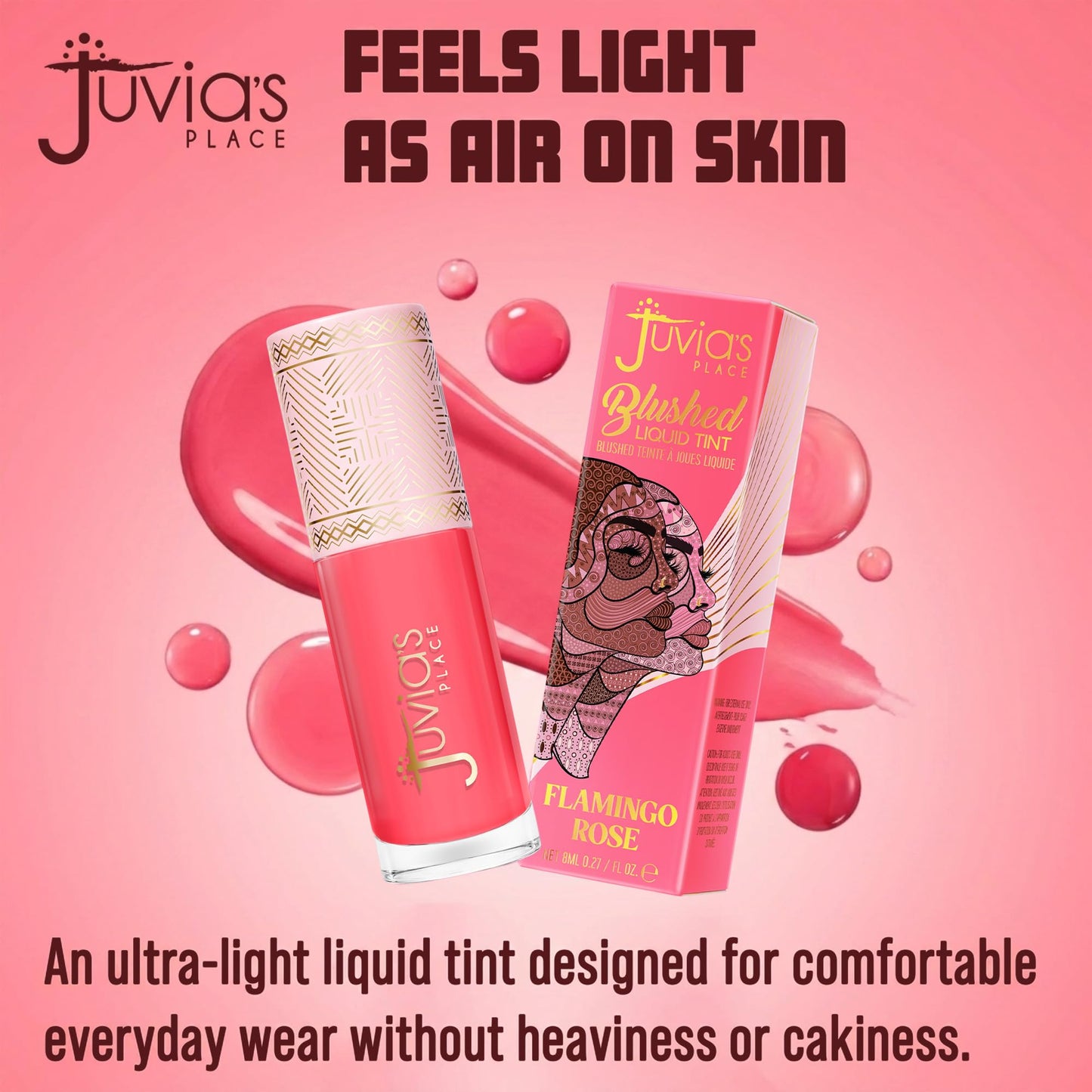Juvia's Place Blushed Liquid Tint - Flamingo Rose - Lightweight Liquid Blush, Radiant Dewy Finish, Buildable Formula with Vitamin E, Long-lasting