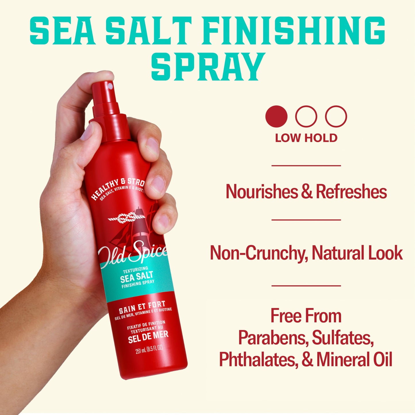 Old Spice Mens Sea Salt Hair Spray, Texturizing Finishing Spray for All Hair Types, Healthy & Strong with Vitamin E & Biotin, Medium Hold, 8.5 fl oz
