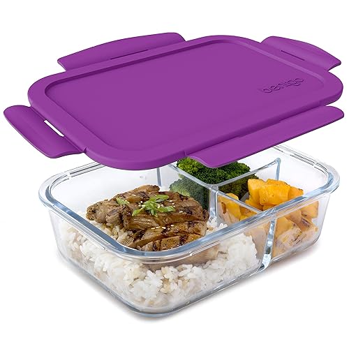 Bentgo Glass Lunch Box - Leak-Proof Bento-Style Food Container with Airtight Lid and Divided 3-Compartment Design - 5 Cup Capacity for Meal Prepping…