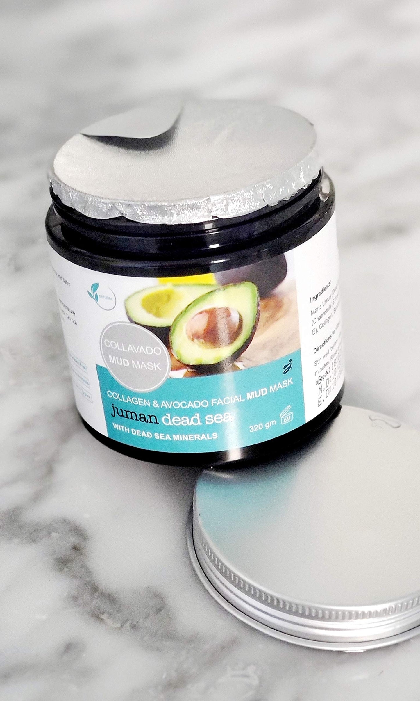 Reveal Naturals All Natural Juman Dead Sea Mud Mask infused with Avocado & Dead Sea Minerals 11.9 oz. Minimizes Pores. Tone Skin. Reduces Excess