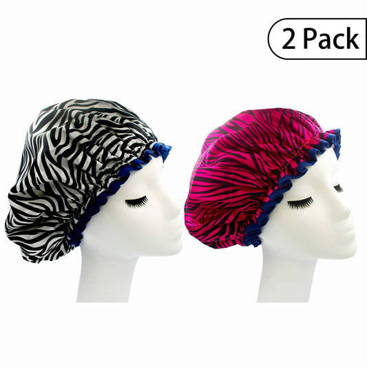 Bleu Bath (2 Pack) Sexy Lovely Fashion Style Hair Cap Extra Large Double Layer Lined Waterproof Durable Eco-Friendly Shower Cap with Tight Beauty and Personal Care Bleu Bath