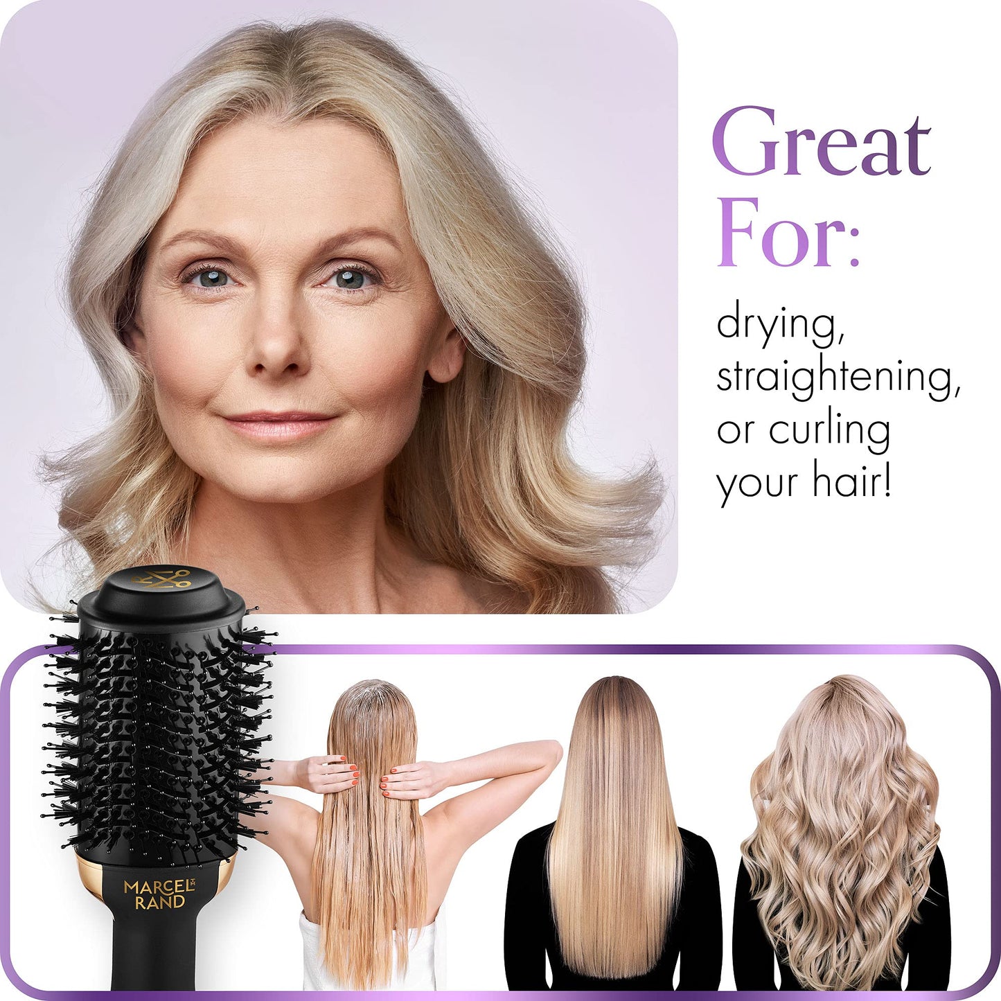 Professional 2 in 1 Volumizing Oval Hair Brush Dryer for Women, 75MM with Hard Travel Case and Premium Gift Box, Black & Gold