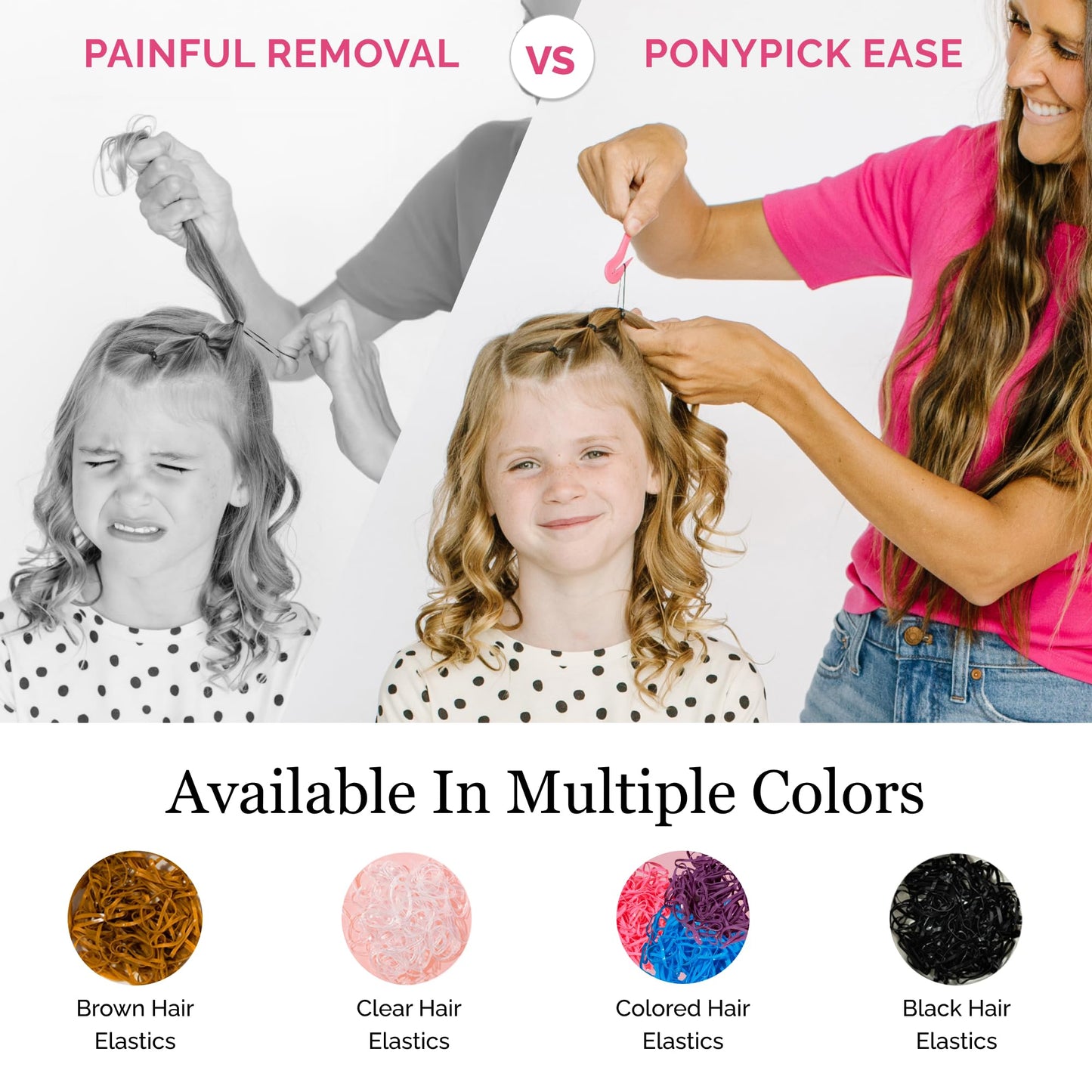 Pony Pick Hair Elastic Rubber Bands Cutter - Easy To Use, Pain-Free, No Hair Damage - Ponytail Tool for Kids & Toddlers (3 Packs & 50 Clear Elastics) Beauty and Personal Care Pony Pick