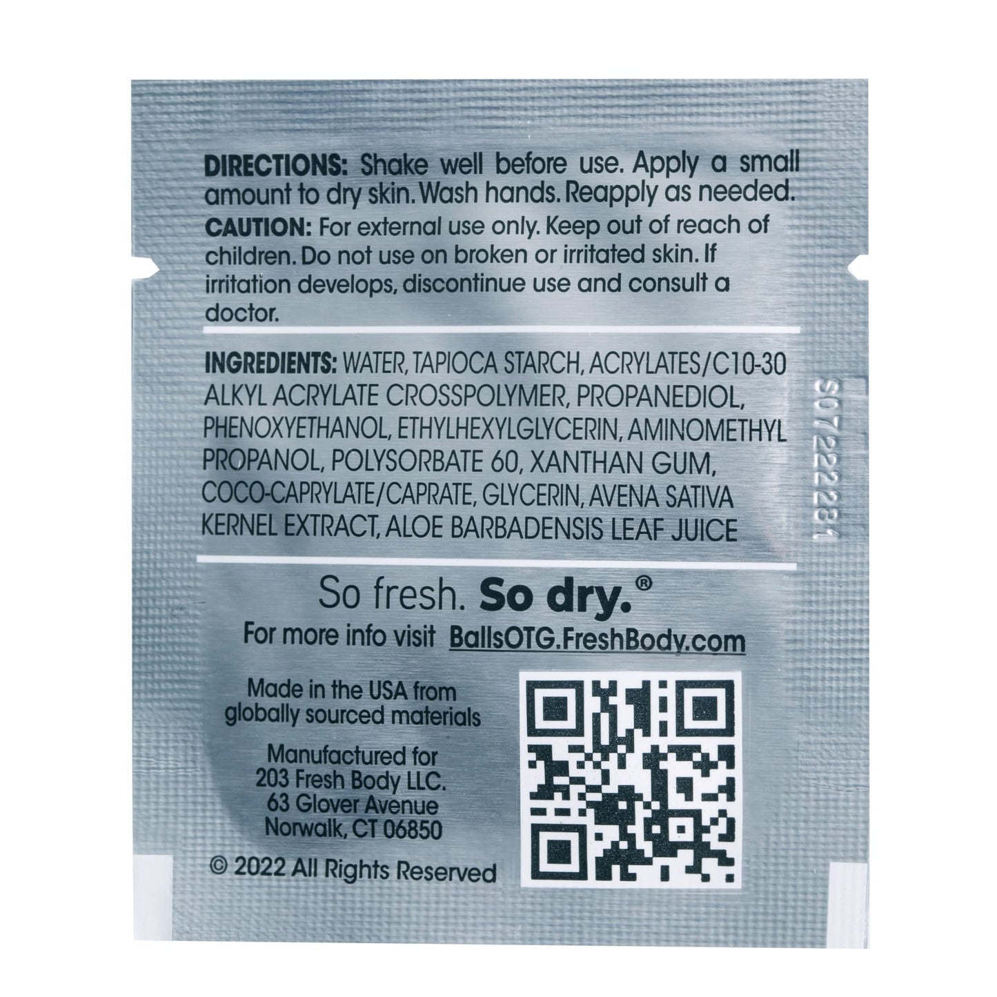 Fresh Body FB Balls On-The-Go Anti-Chafing Lotion, 0.07 Fl Oz Travel Size Packet - Men's Soothing Cream to Powder - Ball Deodorant and Hygiene Beauty and Personal Care Fresh Body FB