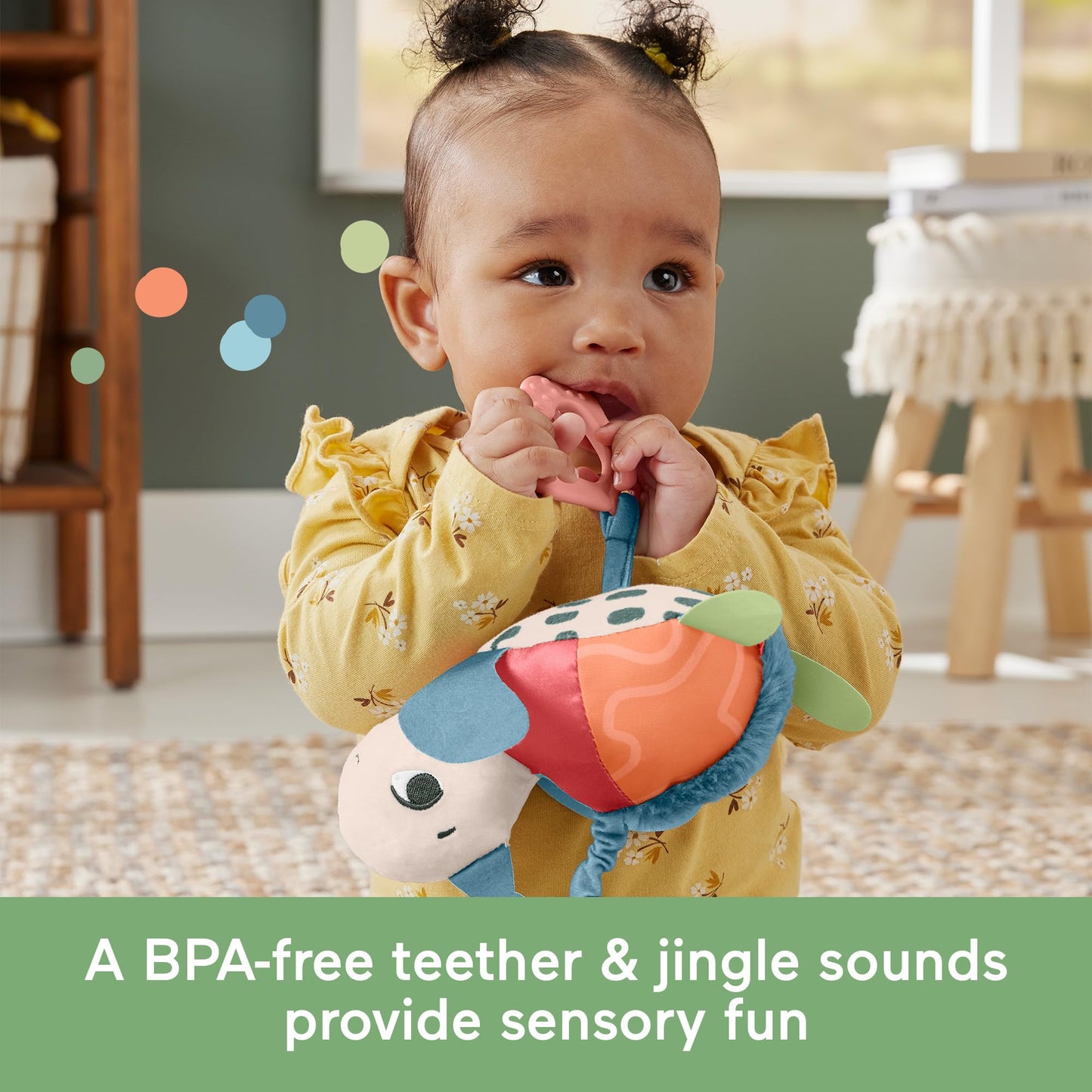 Fisher-Price Baby Stroller Toy Planet Friends Sea Me Bounce Turtle Plush with Teether, Motion & Sounds for Newborns Ages 0+ Months