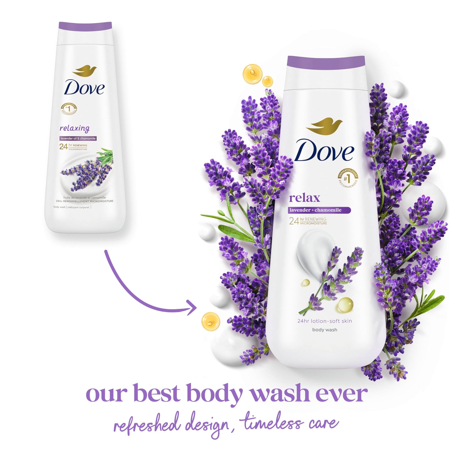 Dove Body Wash Relax Lavender Oil & Chamomile for 24hr Lotion-Soft Skin Moisturizing Skin Cleanser with No Sulfates No Parabens 20 oz