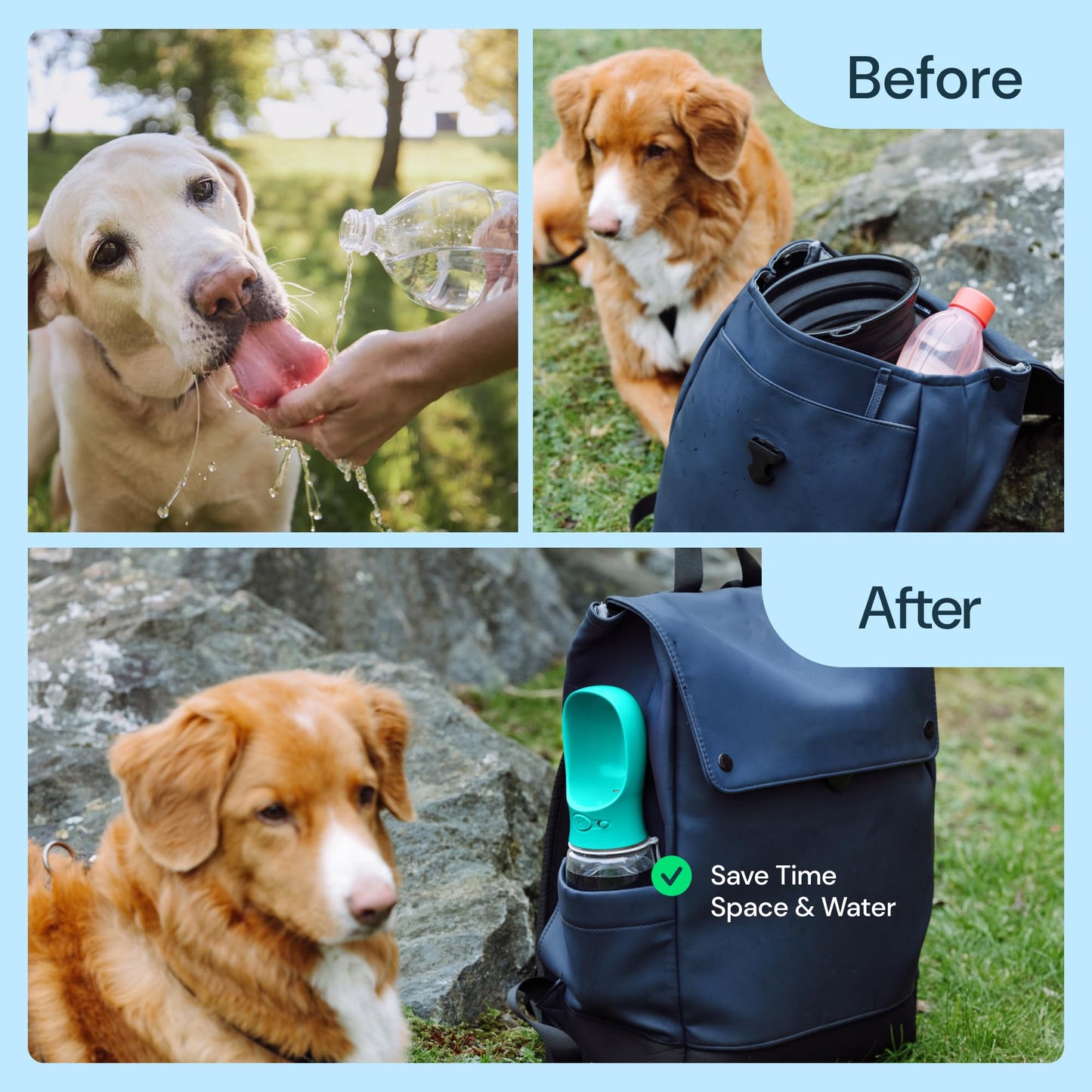 MalsiPree Leak Proof Portable Dog Travel Bottle with Bowl - 19 oz, Blue - Portable Dog Water Bowl Dispenser - Food Grade Plastic - Pet Water Bottle