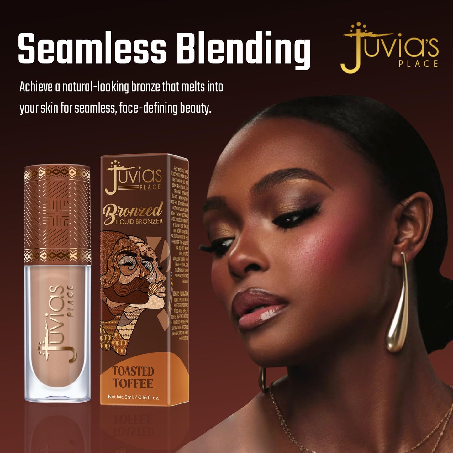 Juvia’s Place Bronzed Liquid Bronzer - Toasted Toffee - Liquid Bronzer for Face w/Silky Blendable Texture - Buildable Coverage for Natural Contour