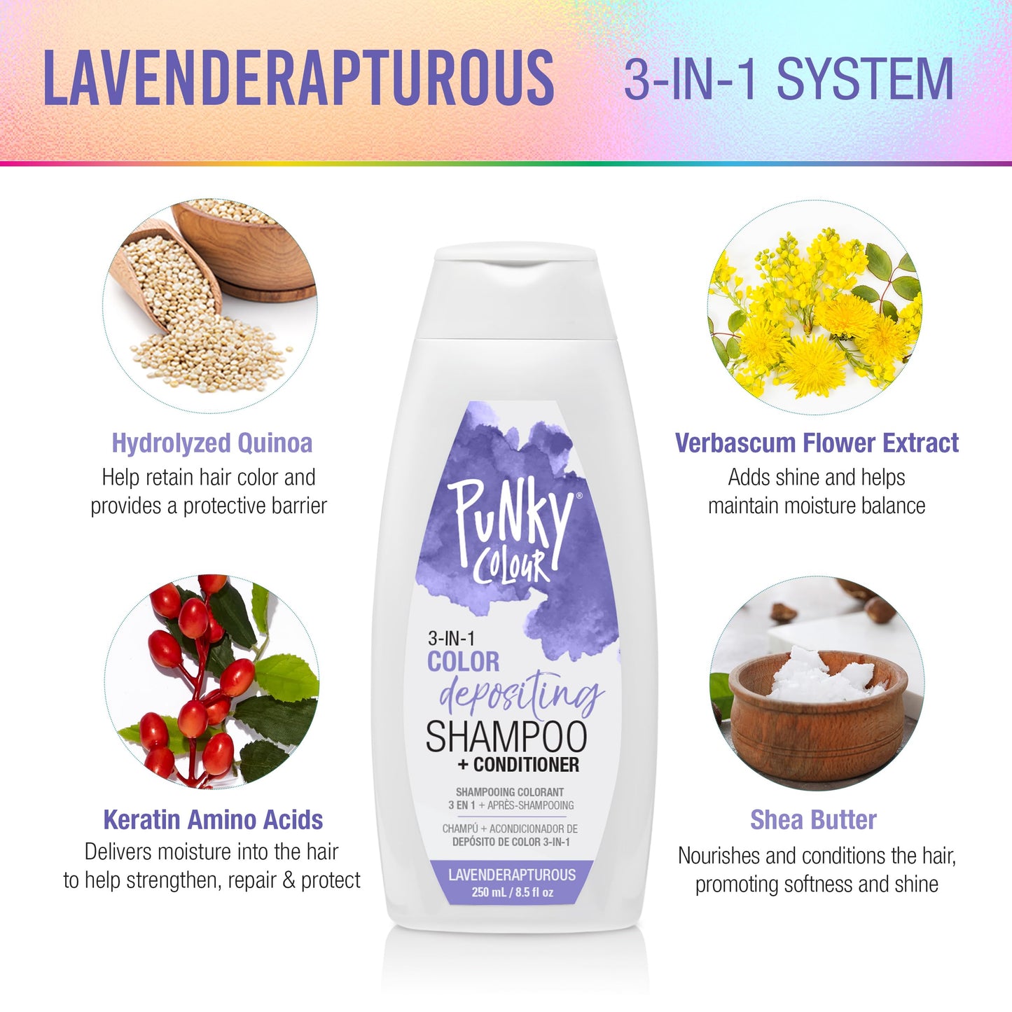 Punky Colour 3-in-1 Color Depositing Conditioner & Hair Cleanser - Lavenderapturous, Semi Permanent Hair Color Conditioner, Long-Lasting Hair-Dye, 8.5