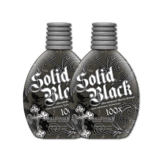 2 PACK Millennium Tanning SOLID BLACK 100X Dark Tanning Lotion Indoor Outdoor Tan Enhancing Silicone Bronzer Tanning Bed Lotion 13.5 Fl oz (400 ml)