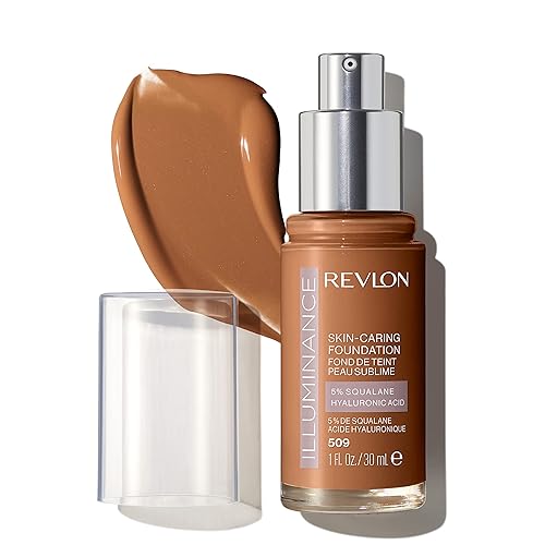 Revlon Illuminance Skin-Caring Liquid Foundation, Hyaluronic Acid, Hydrating and Nourishing Formula with Medium Coverage, 509 Sandalwood, 1 fl oz