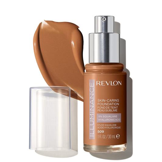 Revlon Illuminance Skin-Caring Liquid Foundation, Hyaluronic Acid, Hydrating and Nourishing Formula with Medium Coverage, 509 Sandalwood, 1 fl oz