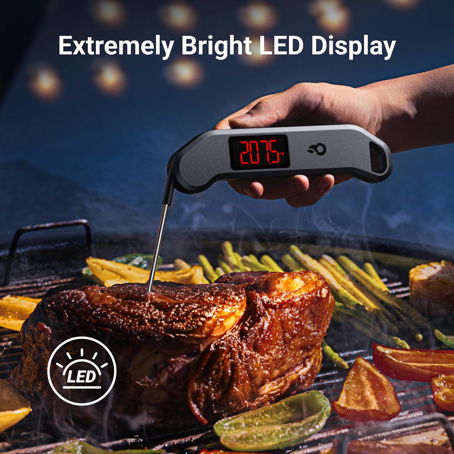 Professional Digital Meat Thermometer – 1-Second Instant Read, ±0.5°F Accuracy, Waterproof, LED Screen, NIST & NSF Certified, Black