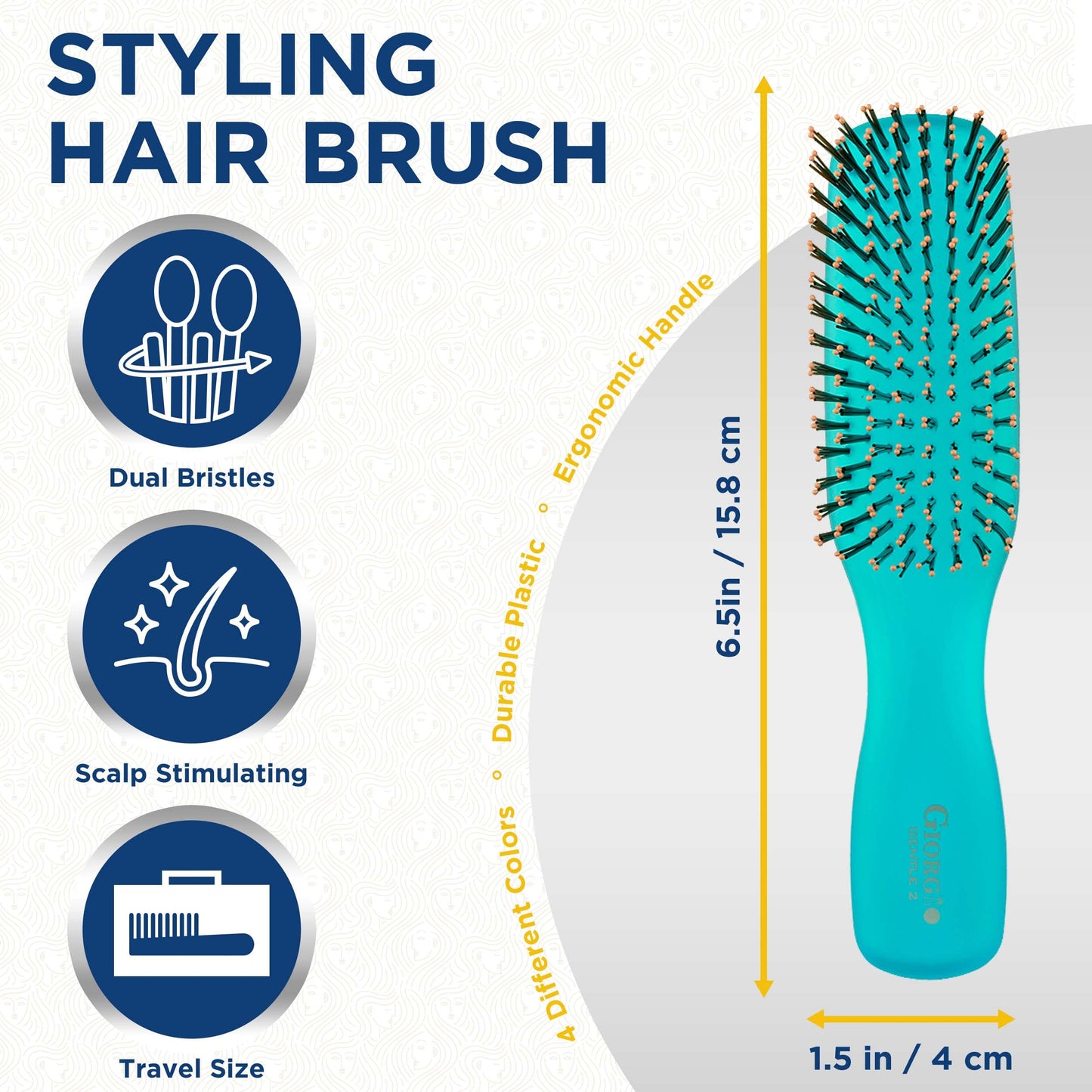 Giorgio GION2B Neon Blue 6.25 inch Gentle Touch Detangler Hair Brush for Men Women and Kids. Soft Bristles for Sensitive Scalp. Wet & Dry for all Hair