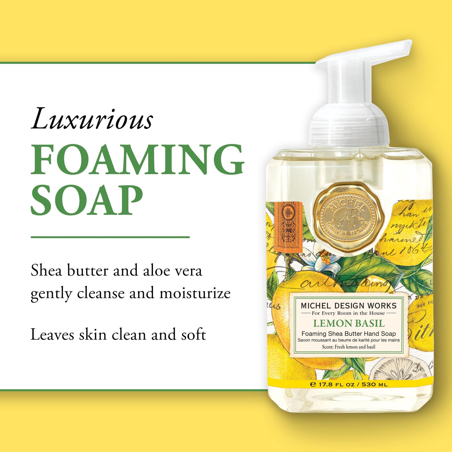 Michel Design Works Foaming Hand Soap, Lemon Basil, 1-Pack, 17.8 Fl oz Each