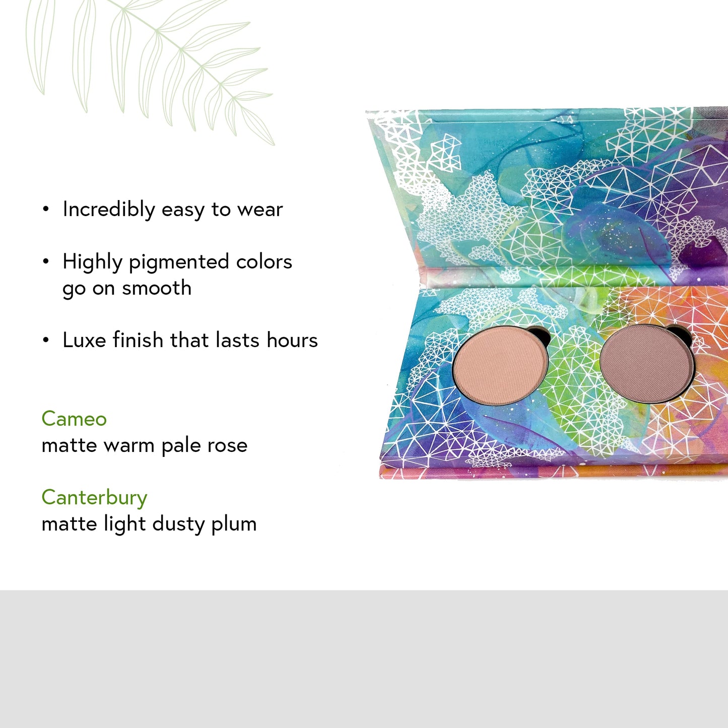 Honeybee Gardens Mini Skinny Duo Eye Shadow Compact in Canterbury and Cameo, Longlasting, Refillable & Customizable, Vegan, 26mm Pans
