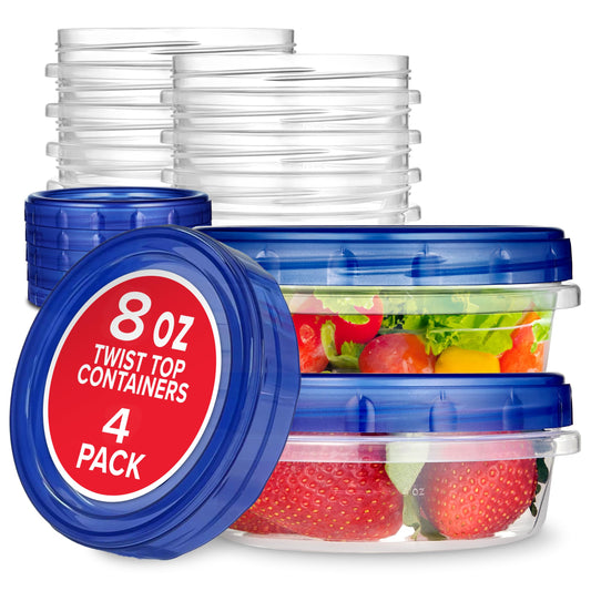 Stock Your Home 8oz Plastic Containers with Twist Top Lids (4 Pack), 1 Cup Small Freezer Containers for Leftover Food, Airtight Reusable Soup…