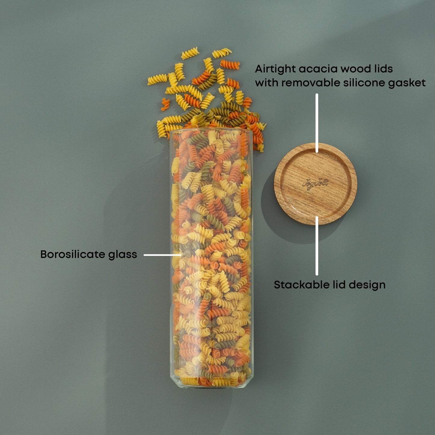 JoyJolt Holden 72oz Stackable Glass Storage Containers with Lids, Large Kitchen Food Storage Canisters with Acacia Wood Lids, Airtight Canister Set…