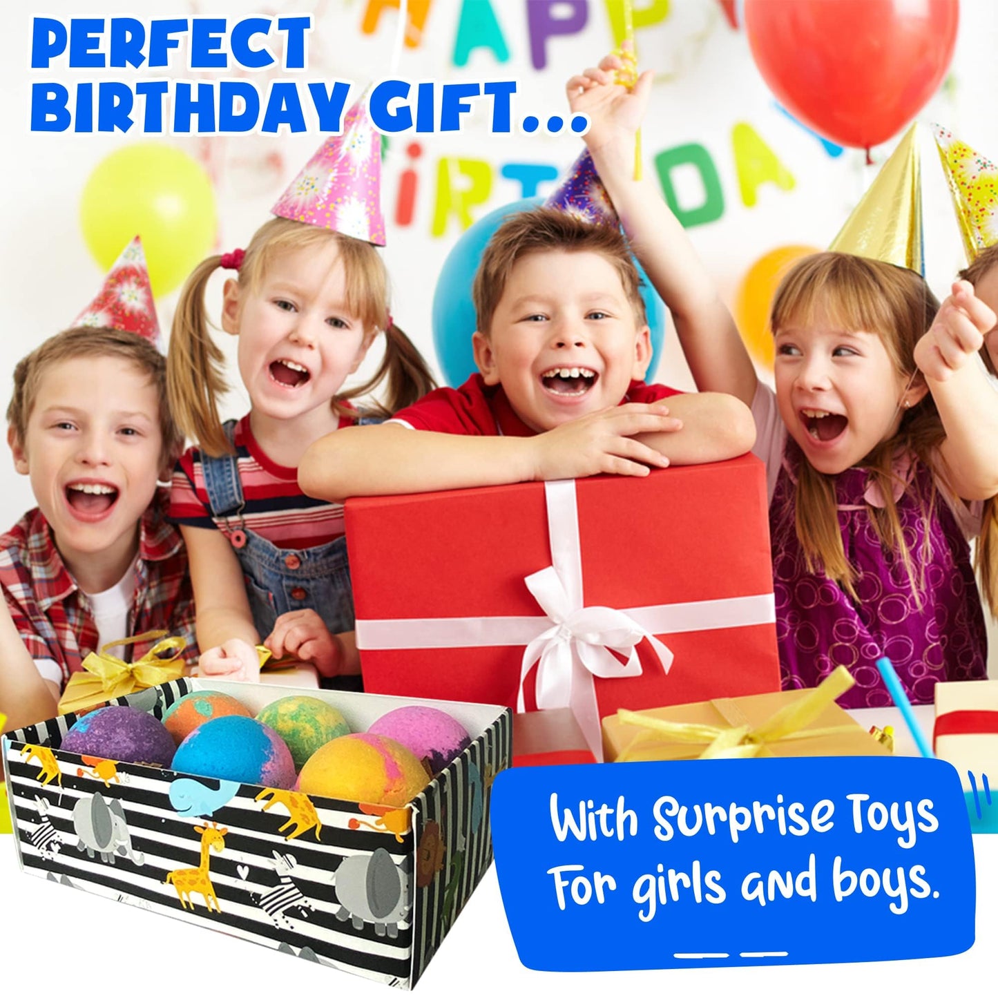 Bath Bombs for Kids with Surprise Inside - Organic Bath Fizzies with Toys Inside. All Natural, Gentle, and Kids Safe, Rainbow Spa Bath Fizz Balls…