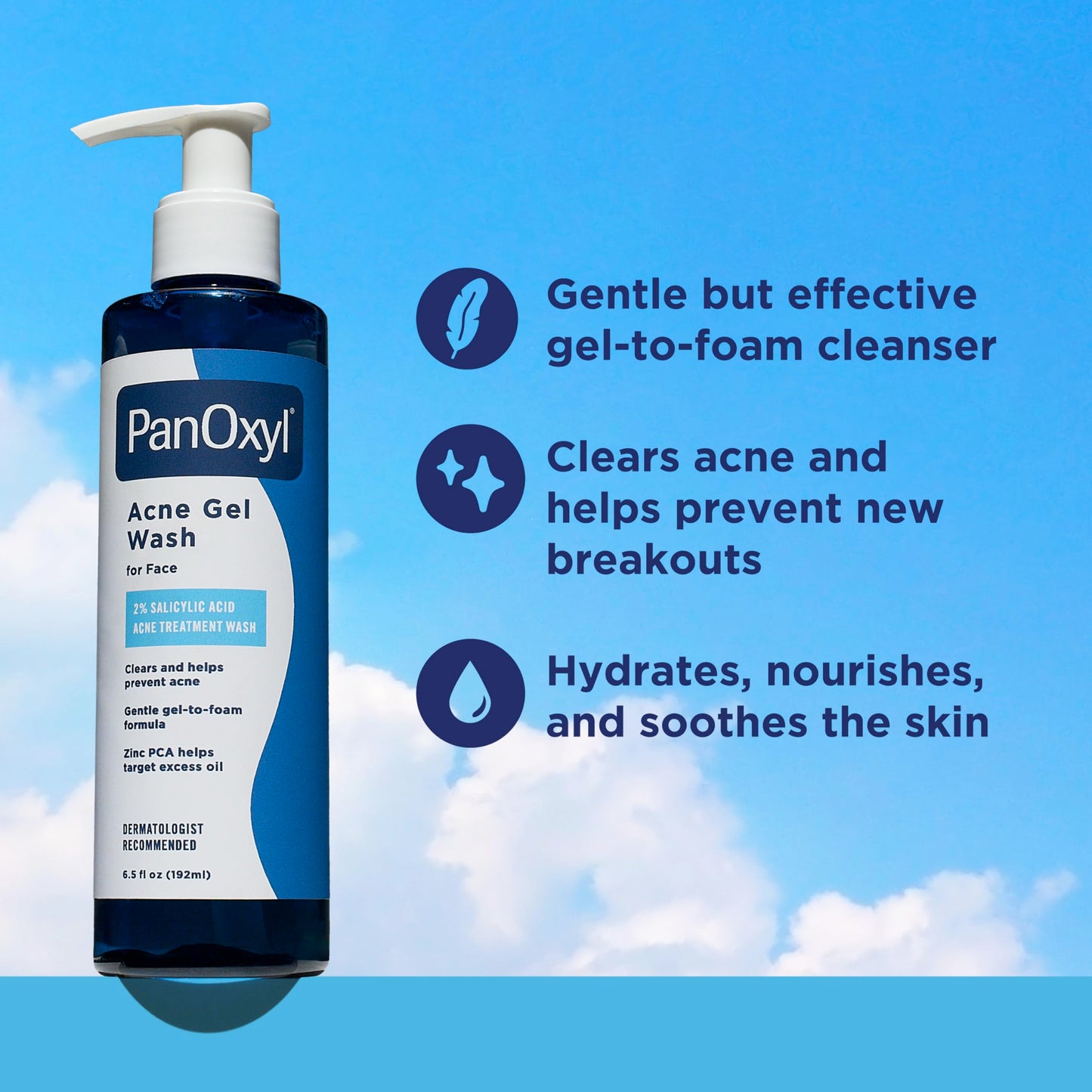 PanOxyl Acne Gel Wash, 2% Salicylic Acid, Moisturizes with Blue Algae and Aloe Vera, Mattifies with Zinc PCA, Nourishes Skin with Green Tea Extract